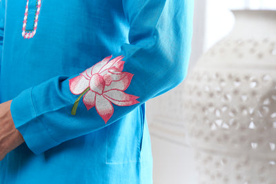 Light Blue Lotus Embroidery Kurta