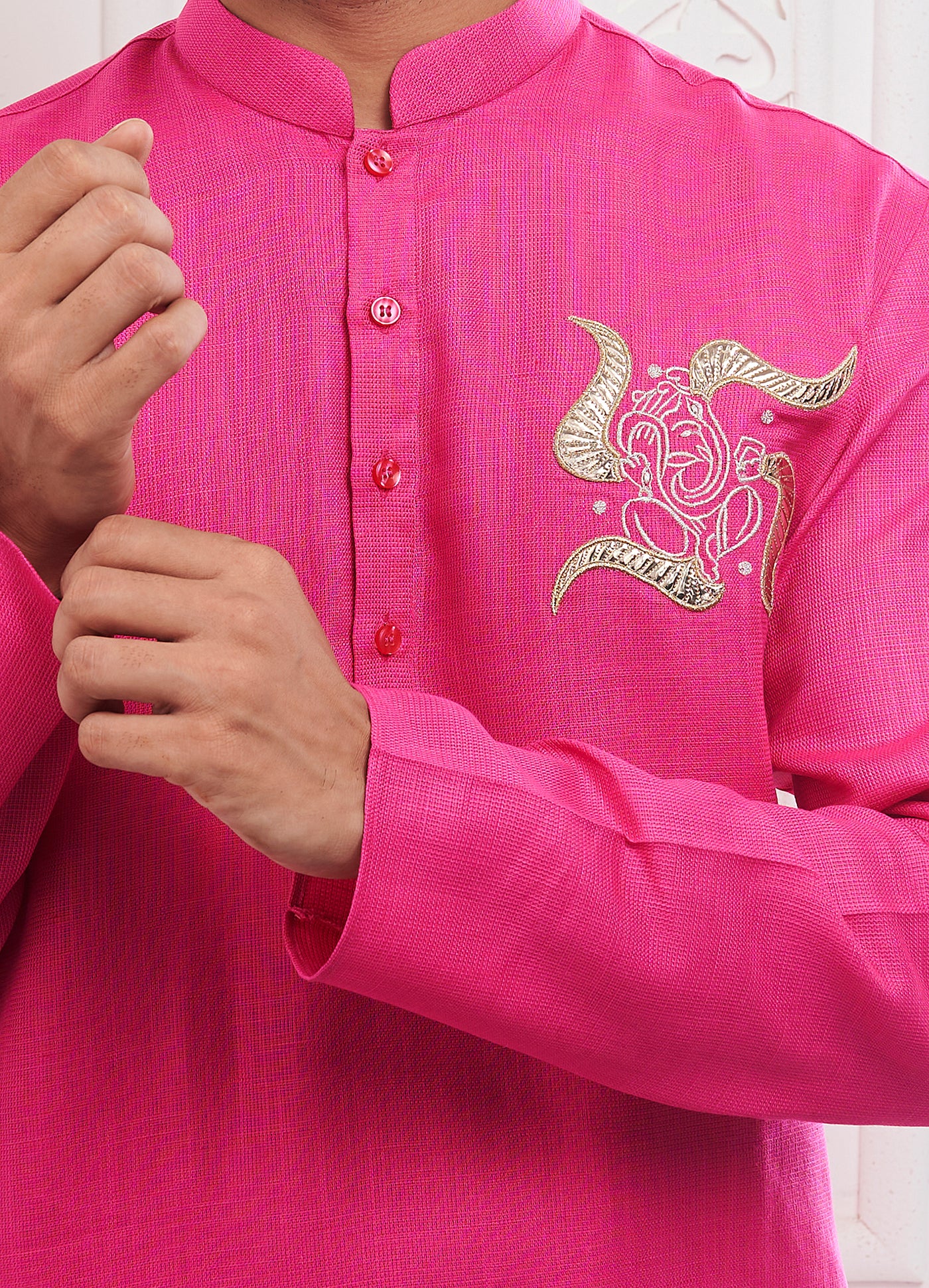 Pink Ganesha Embroidery Kurta