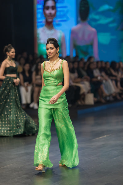 Bright Green Gold Foil Sharara Set