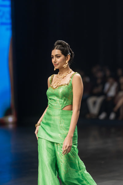 Bright Green Gold Foil Sharara Set