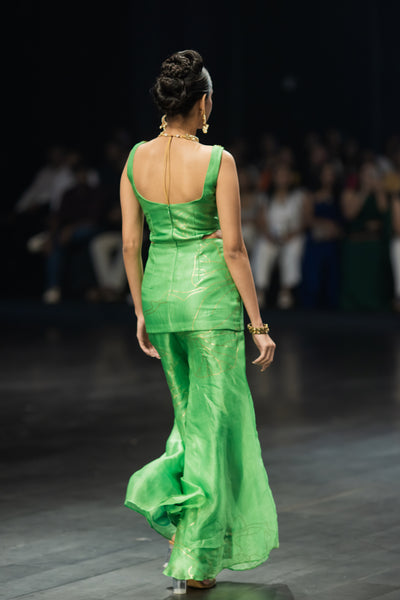 Bright Green Gold Foil Sharara Set