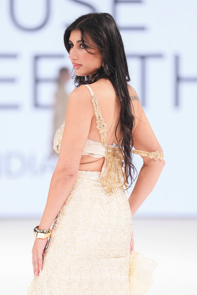 Sequin Embroidered Slit Skirt with Organza Blouse