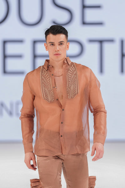 Organza Cutwork Shirt With Ruffle Pant