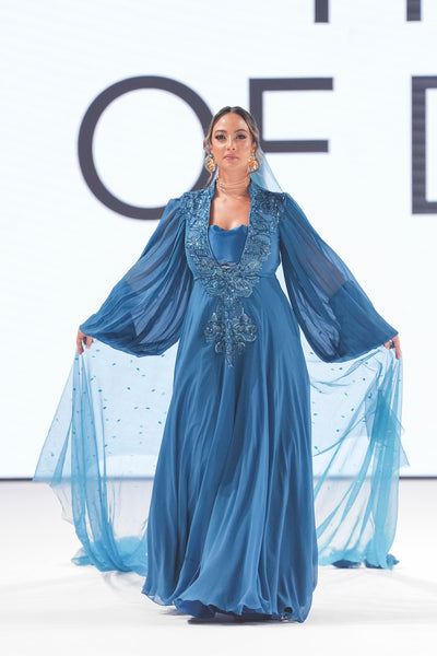 Ethereal Bloom Pleated Gown With Veil