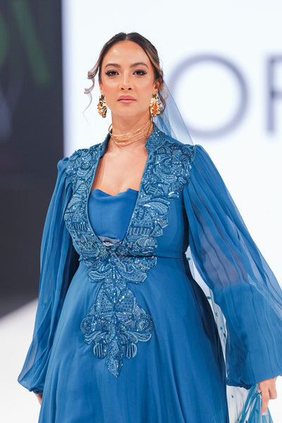 Ethereal Bloom Pleated Gown With Veil