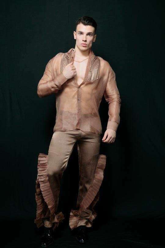 Organza Cutwork Shirt With Ruffle Pant