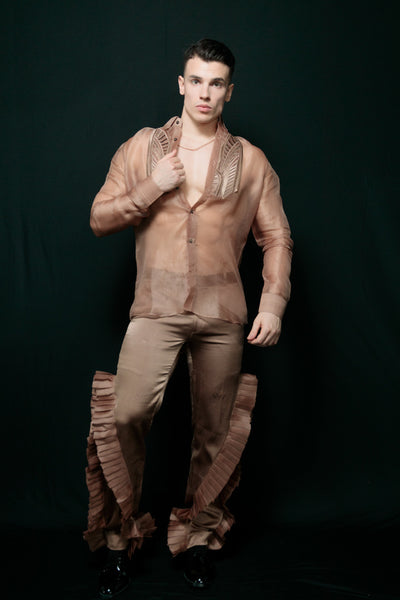 Organza Cutwork Shirt With Ruffle Pant