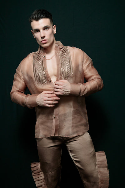 Organza Cutwork Shirt With Ruffle Pant