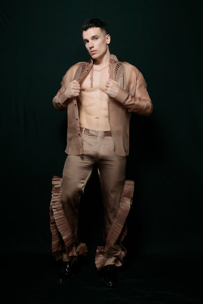 Organza Cutwork Shirt With Ruffle Pant