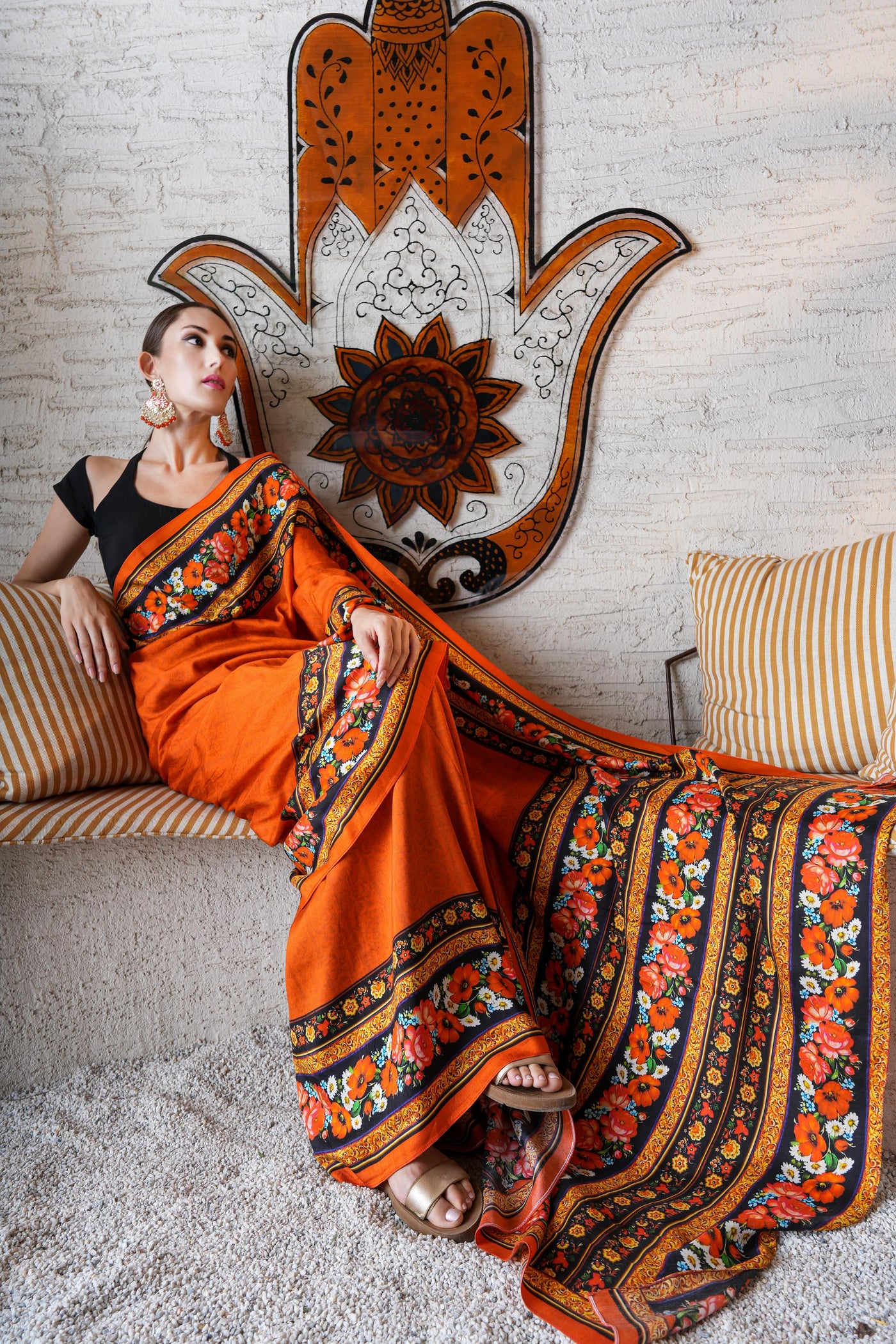 Benevolent Orange Floral Saree