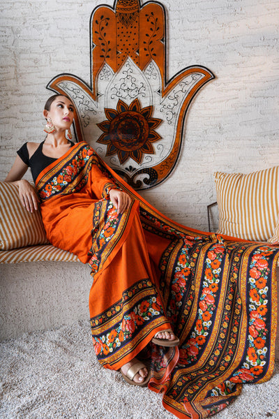 Benevolent Orange Floral Saree