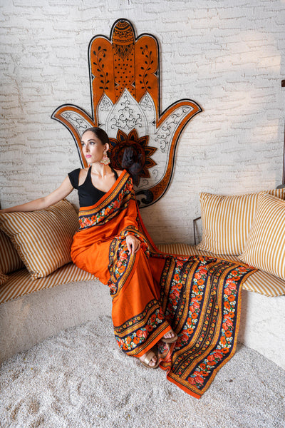 Benevolent Orange Floral Saree