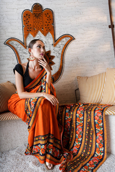 Benevolent Orange Floral Saree