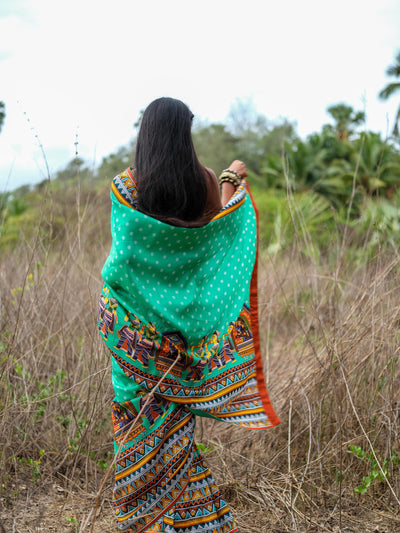 Turquoise Madhubani Saree