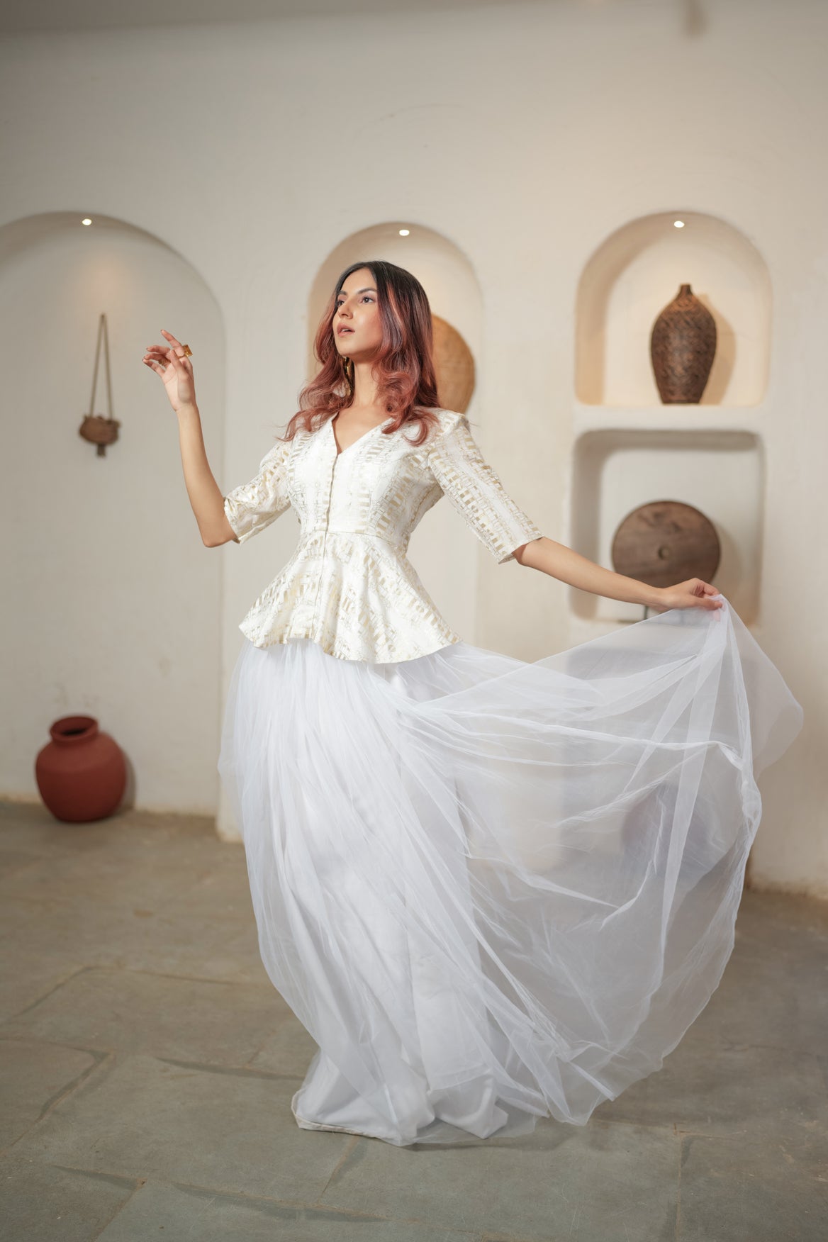 Lustrous Foil Jacket & Net Skirt Set