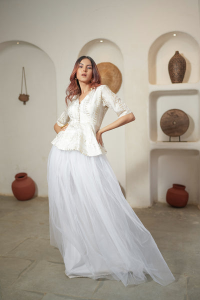 Lustrous Foil Jacket & Net Skirt Set