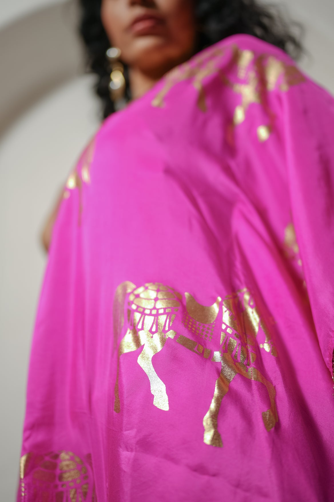 Hot Pink Horses Foil Kaftan