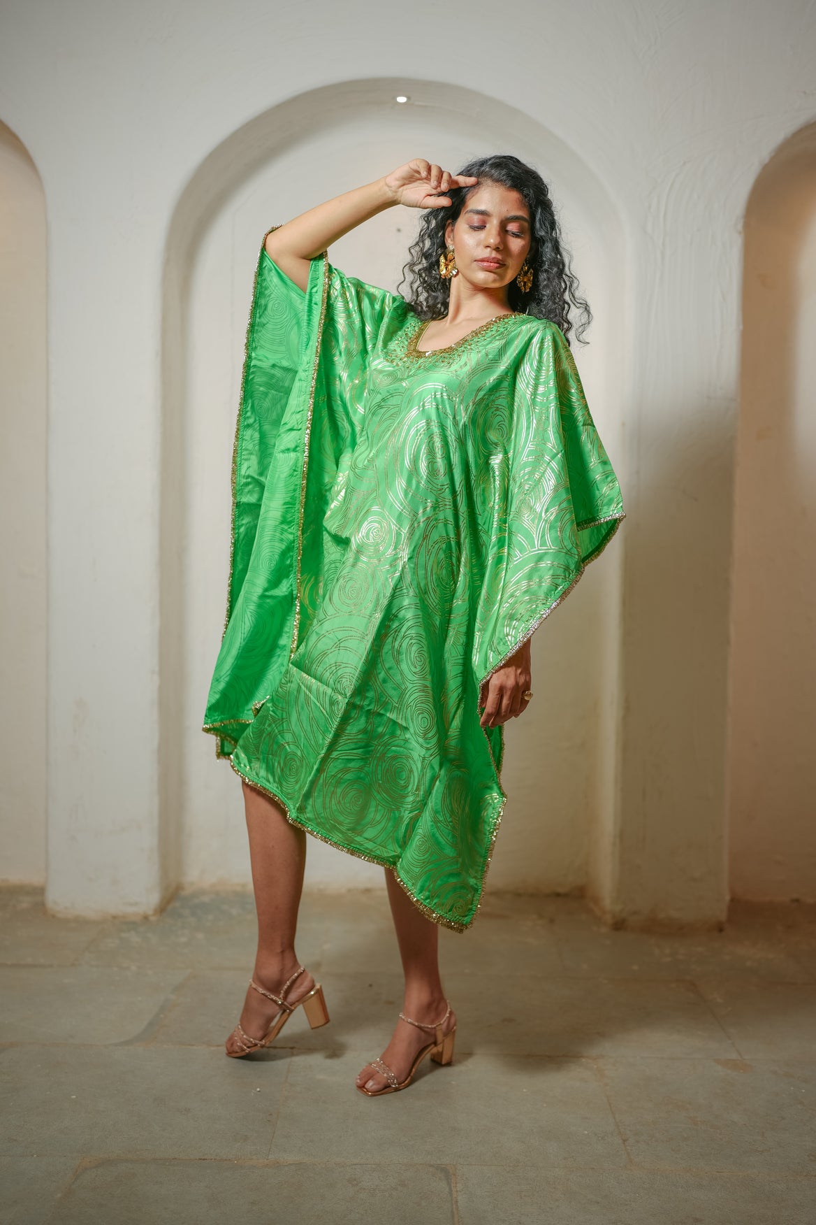 Parrot Green Foil Kaftan