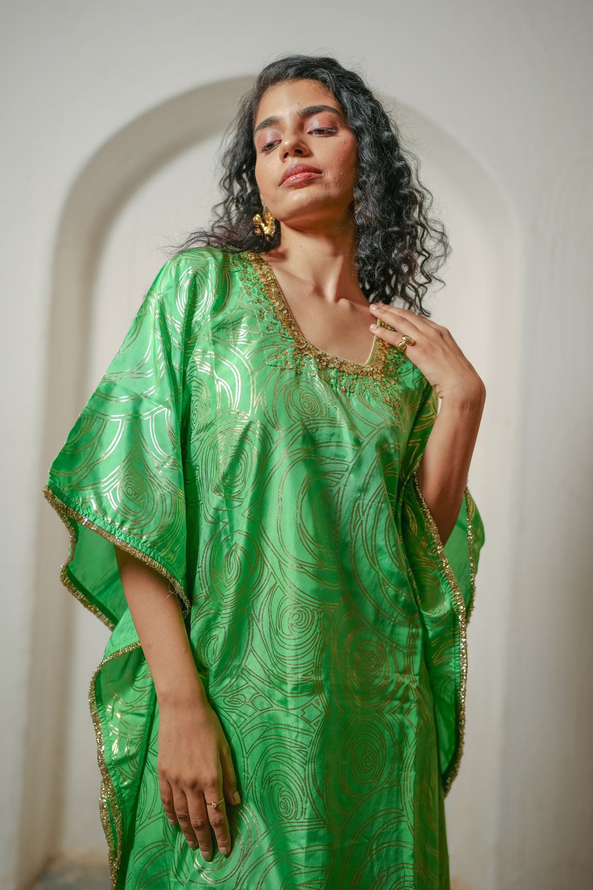 Parrot Green Foil Kaftan