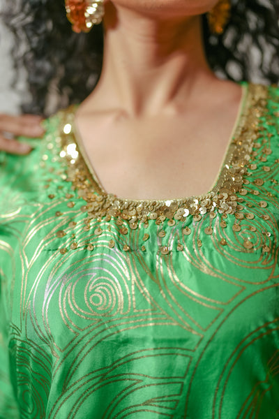 Parrot Green Foil Kaftan
