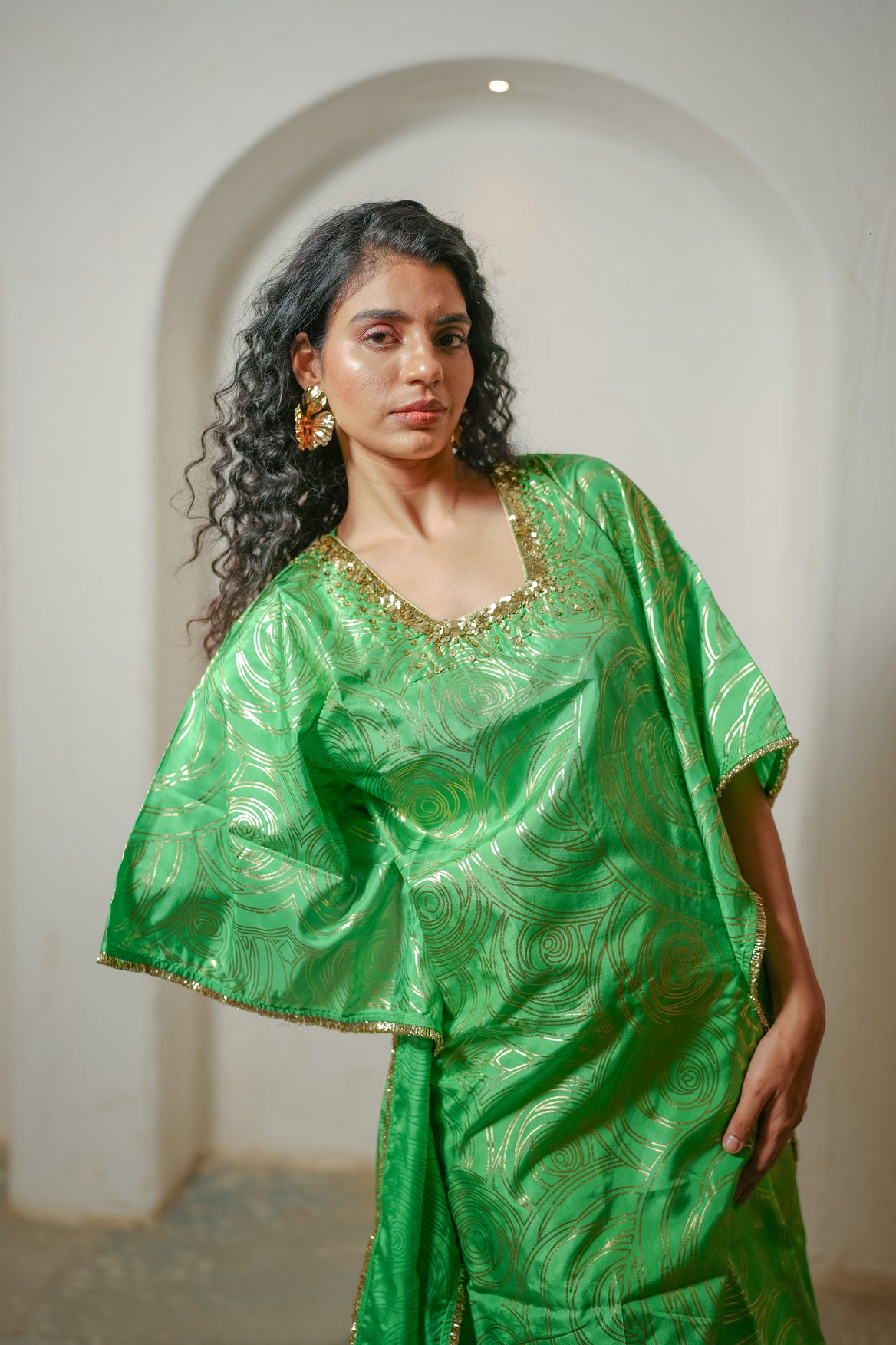 Parrot Green Foil Kaftan