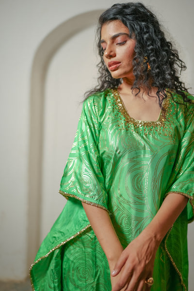 Parrot Green Foil Kaftan