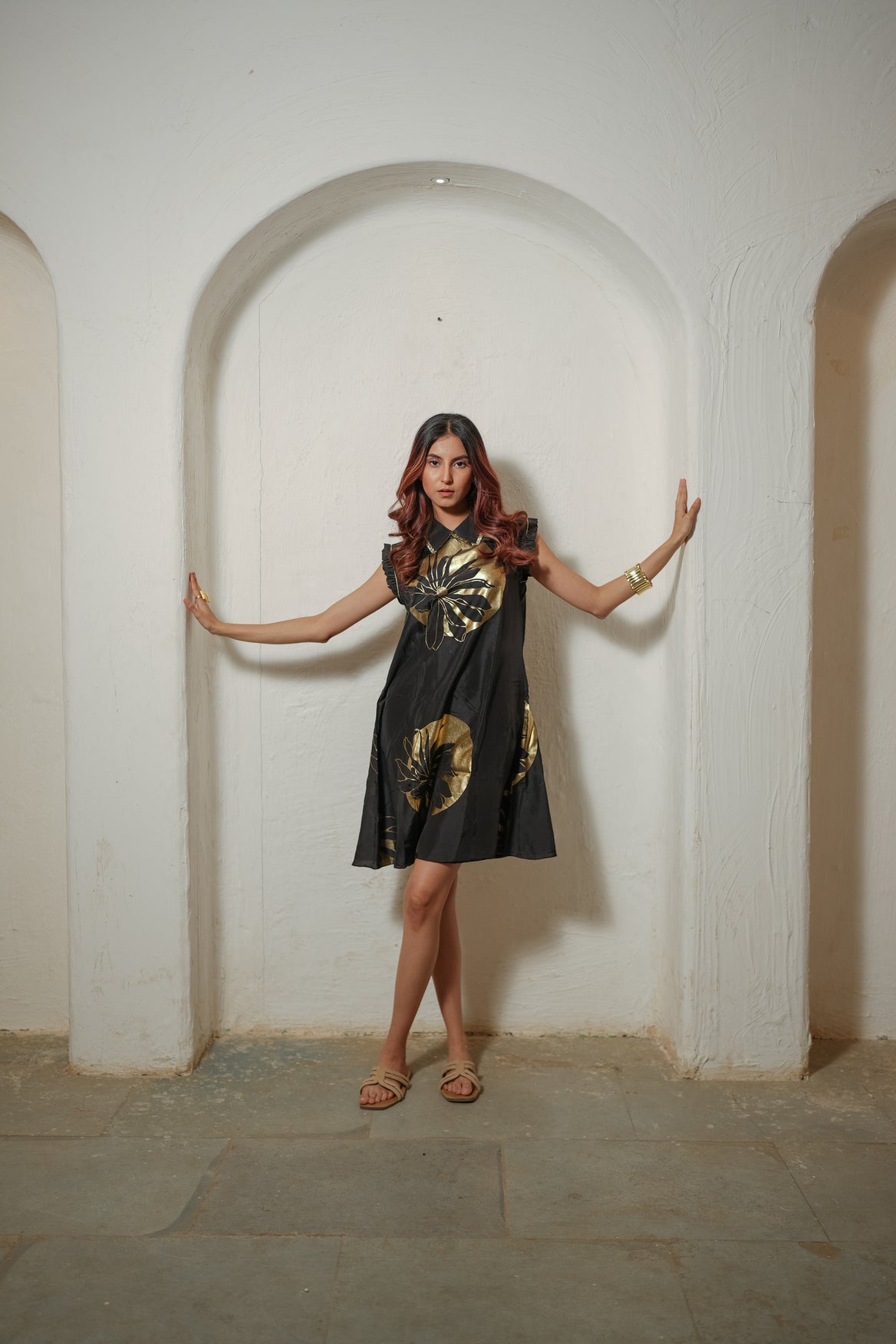 Black Floral Foil Dress