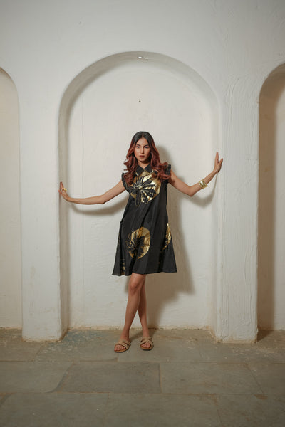 Black Floral Foil Dress