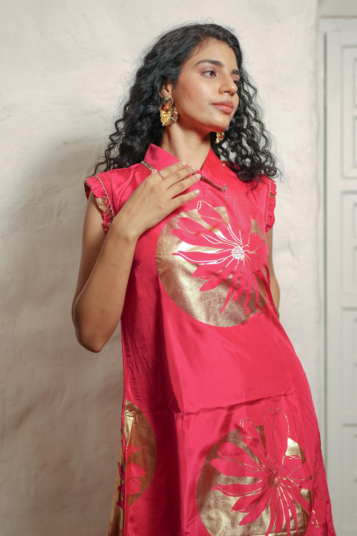Red Floral Foil Dress