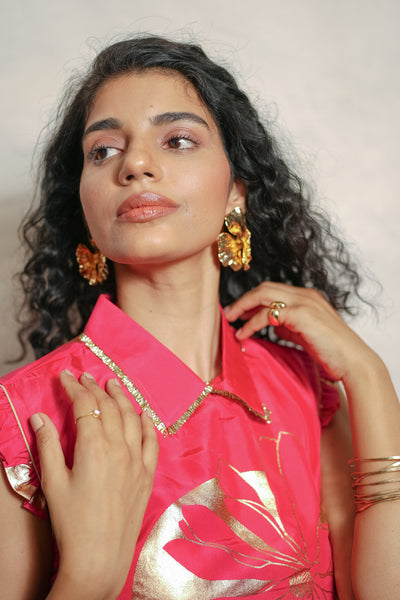 Red Floral Foil Dress