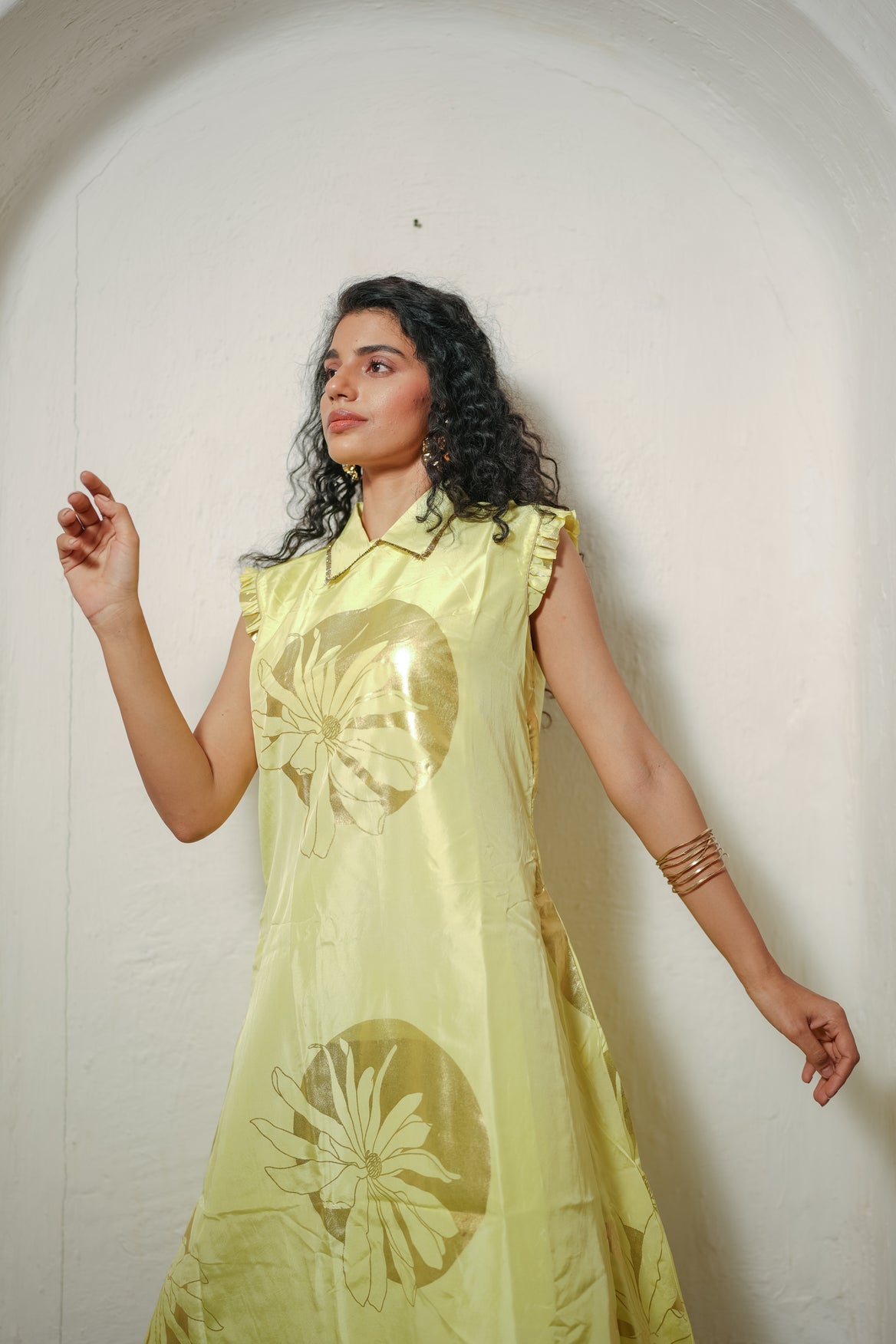 Yellow Floral Foil Dress