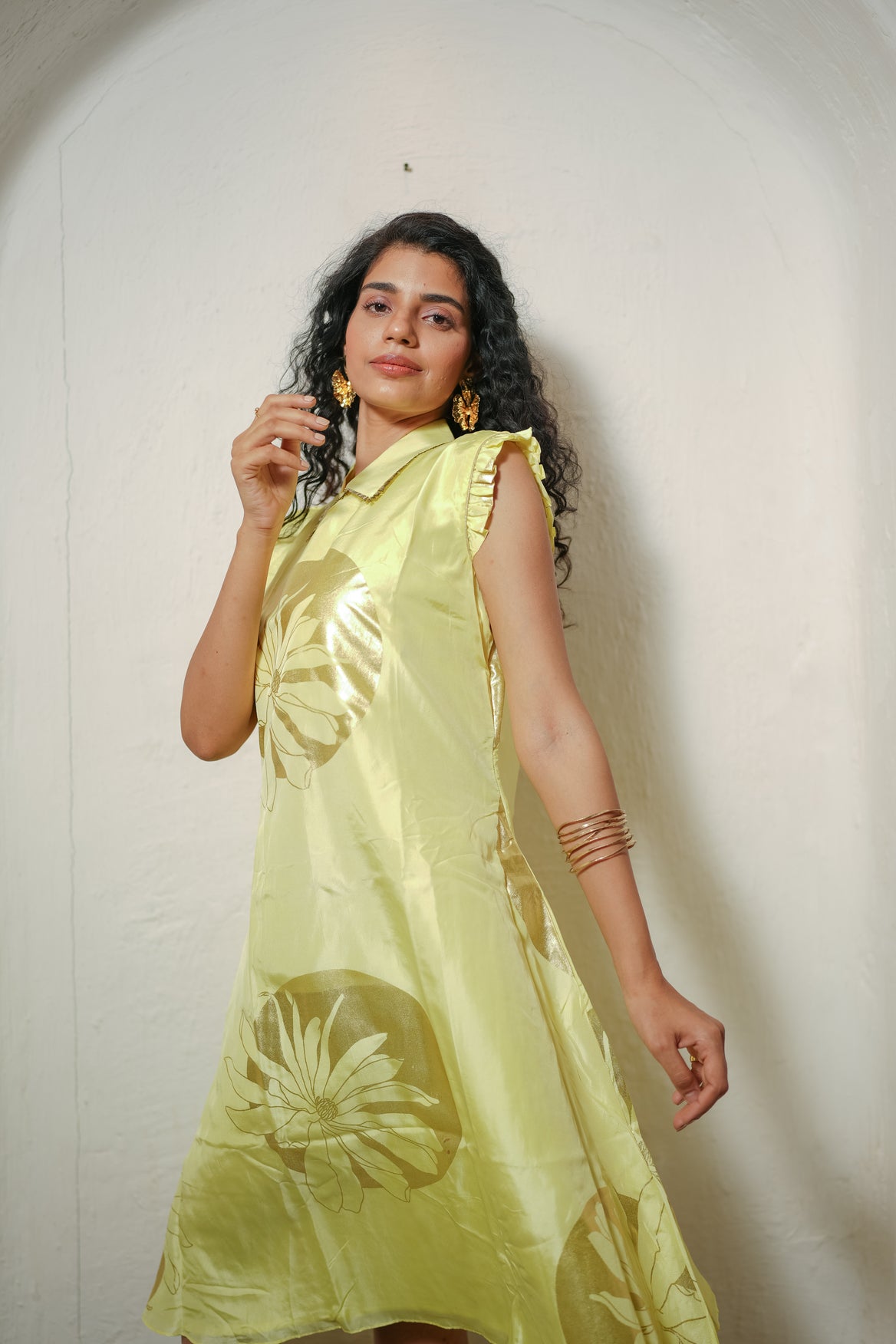 Yellow Floral Foil Dress
