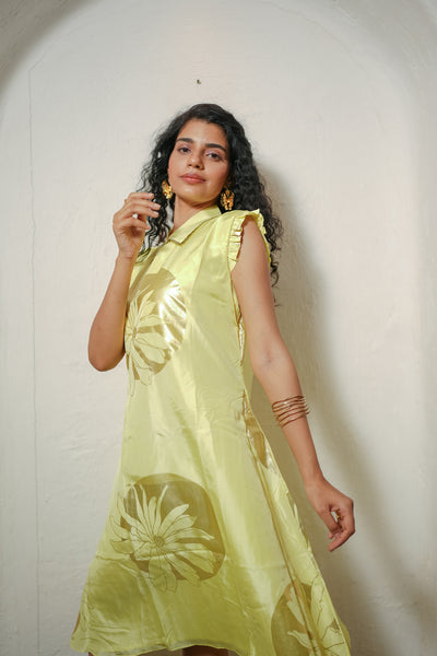 Yellow Floral Foil Dress