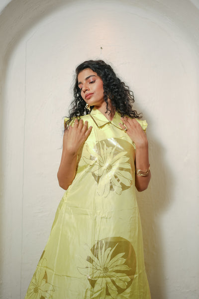 Yellow Floral Foil Dress
