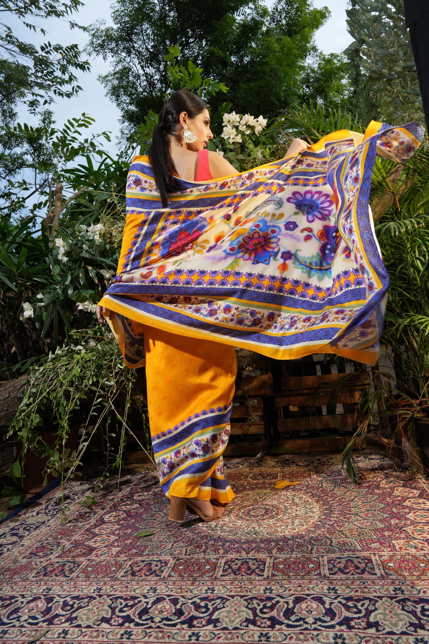 Feisty Mustard Floral Saree