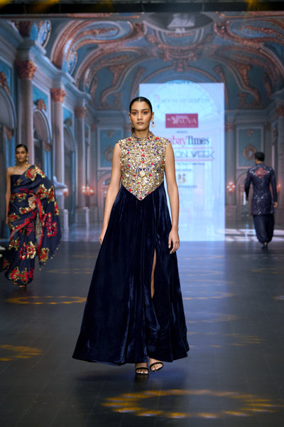 Kilim Embellished Velvet Gown