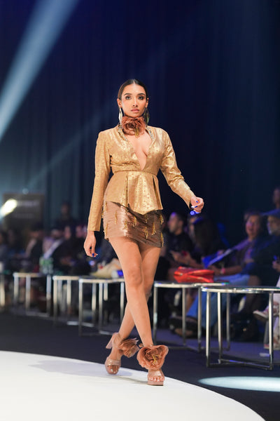 Peplum Jacket With Ruched Skirt Set