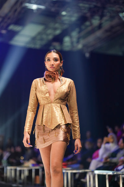 Peplum Jacket With Ruched Skirt Set