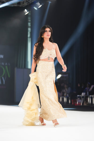 Sequin Embroidered Slit Skirt with Organza Blouse