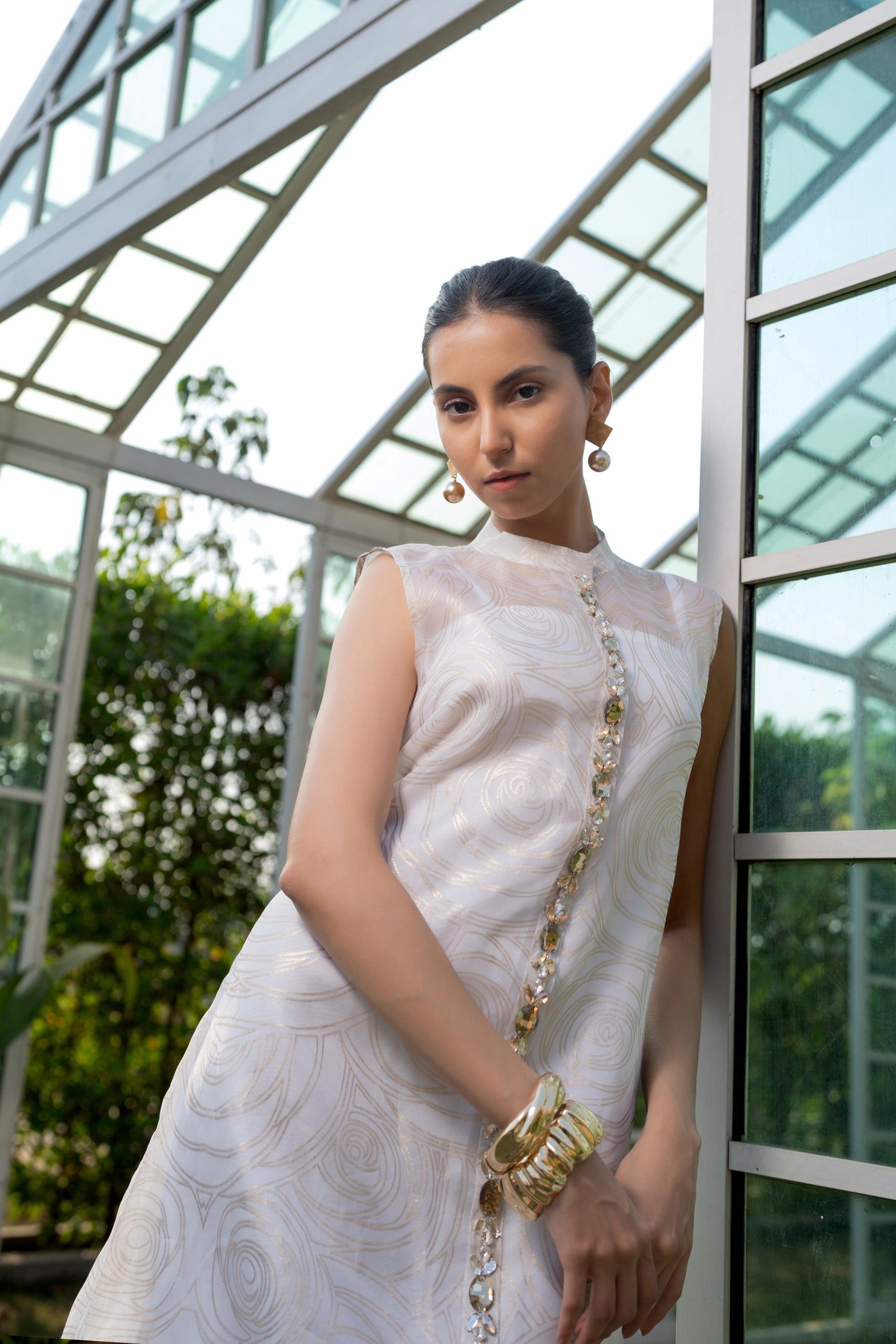 Embellished Rose Foil Dress