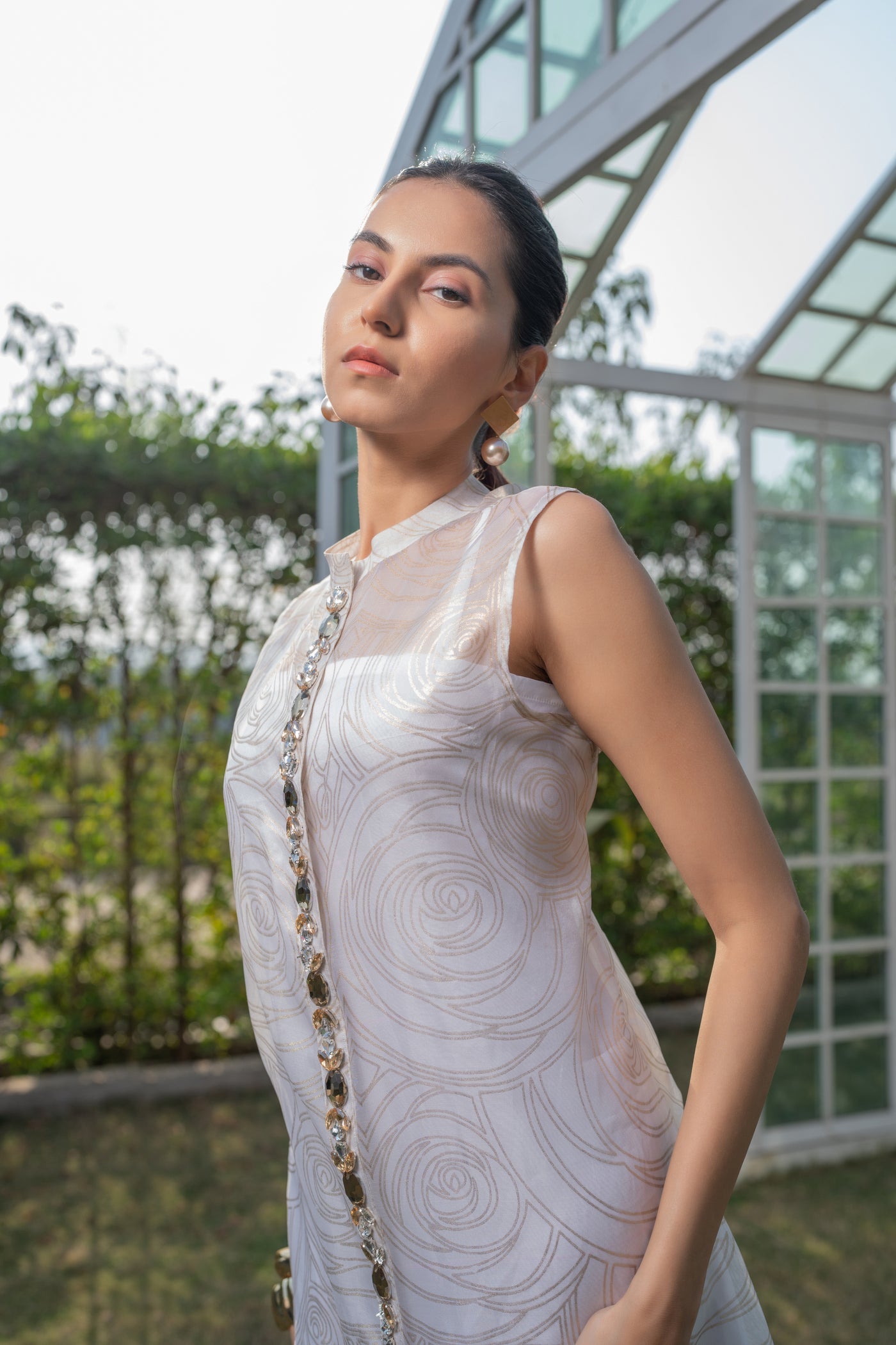 Embellished Rose Foil Dress