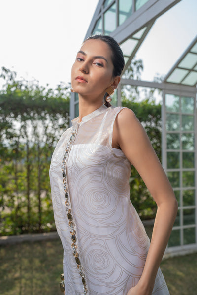 Embellished Rose Foil Dress