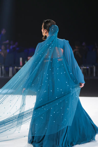 Ethereal Bloom Pleated Gown With Veil