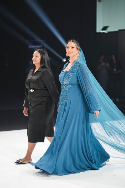 Ethereal Bloom Pleated Gown With Veil