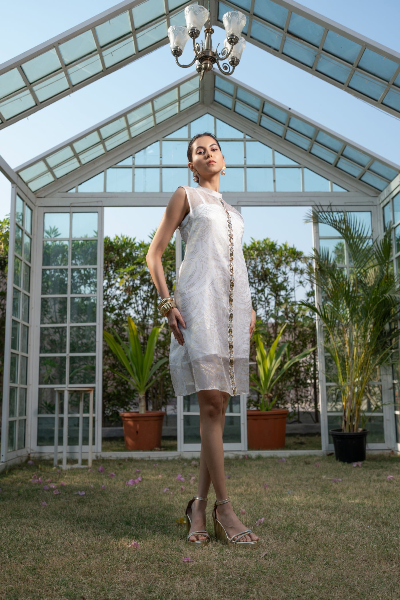 Embellished Rose Foil Dress