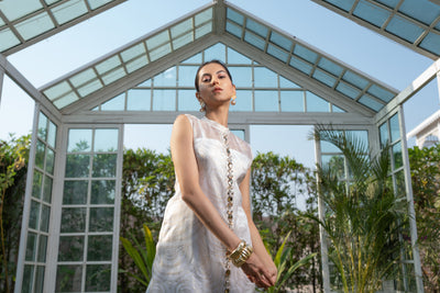 Embellished Rose Foil Dress