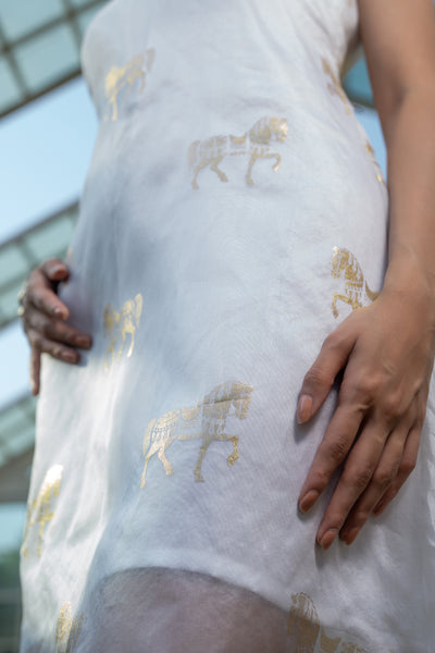 Boatneck Horses Foil Dress