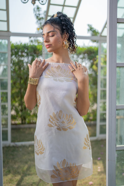 Chrysanthemum Foil Short Dress