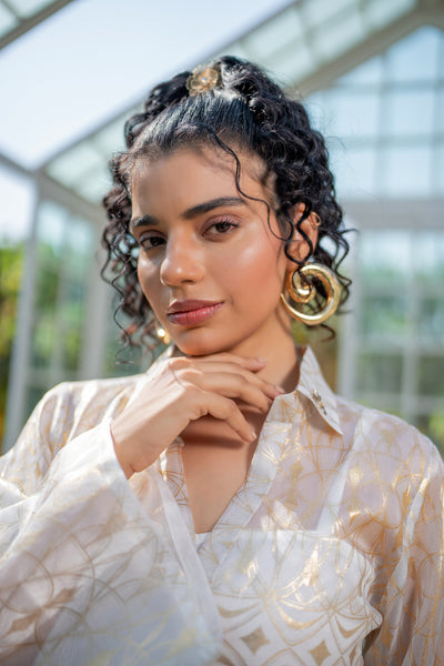 Scallop Foil Shirt Dress