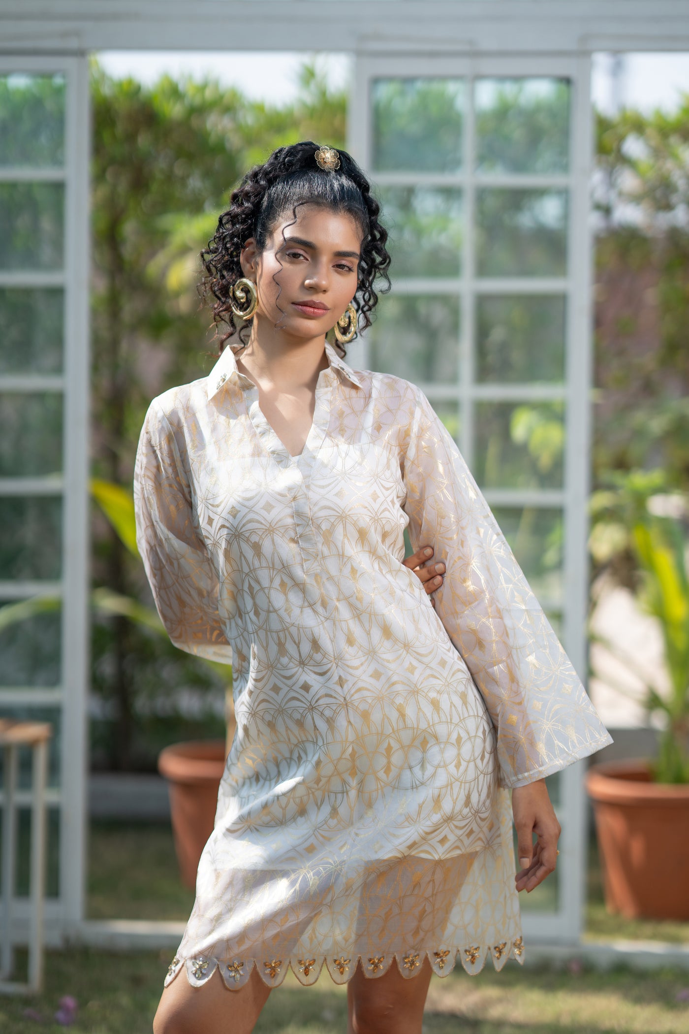 Scallop Foil Shirt Dress